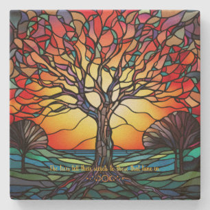 Create Your Own Stained Glass Sunset Tree Stone Coaster