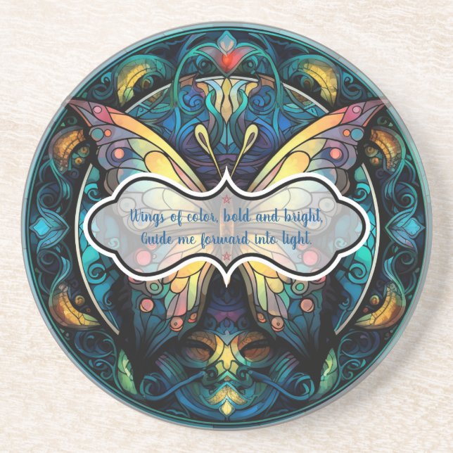 Create Your Own Stained Glass Yellow Butterfly Coaster (Front)