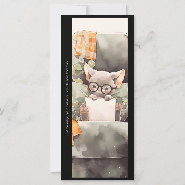 Create Your Own Studious Gray Kitten Bookmark Card (Front)