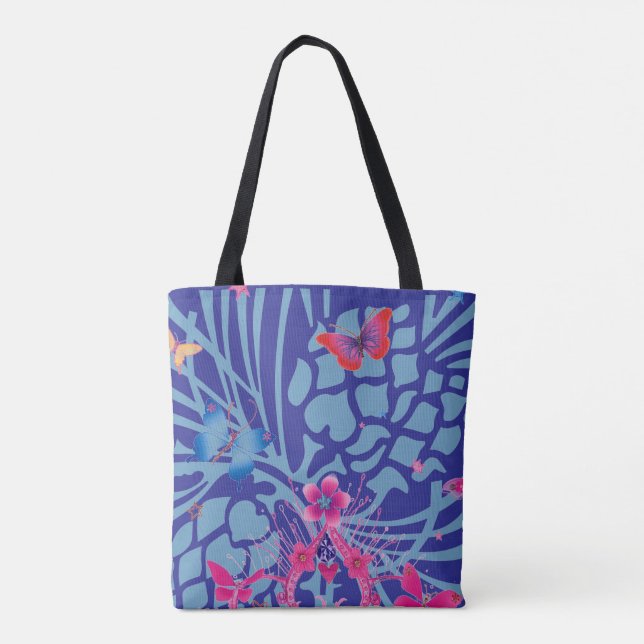 Create Your Own Stylish Navy Blue All-Over Print Tote Bag (Back)