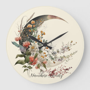 Create Your Own Summer Floral Crescent Moon Large Clock
