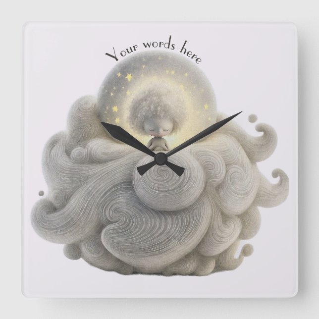 Create Your Own Sweet Mari Moon in Clouds Square Wall Clock (Front)