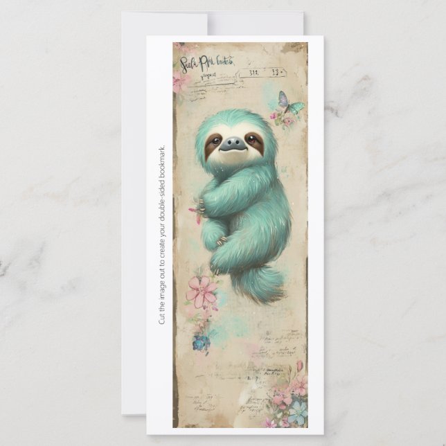 Create Your Own Sweet Teal Sloth Bookmark Card (Front)