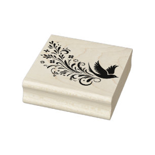 Create Your Own Swooping Leafy Vine Songbird Rubber Stamp