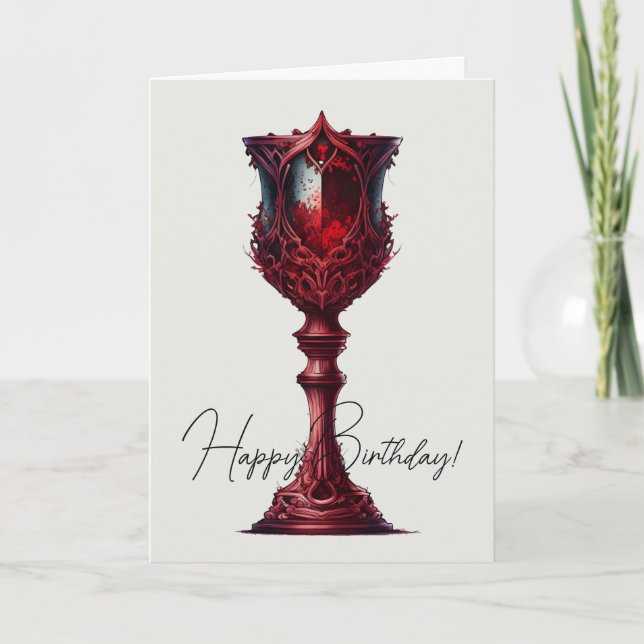 Create Your Own Tall Red Gothic Chalice Holiday Card (Front)