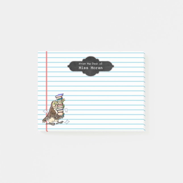 Create Your Own Teachers Name | Personalized Owl Post-it Notes (Front)