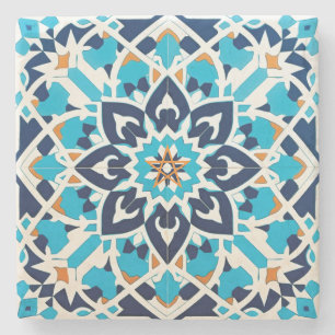 Create Your Own Teal Blue Orange Faux Talavera Stone Coaster
