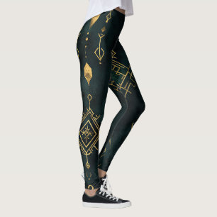 Create Your Own Teal Gold Arcane Symbols Black Leggings