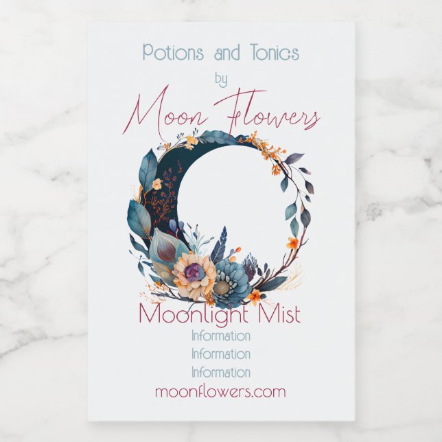 Create Your Own Teal & Gold Floral Moon Wine Label (Single Label)