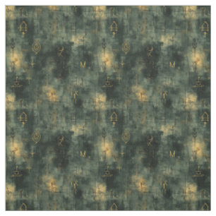 Create Your Own Teal Gold Magic Symbols Black Fabric