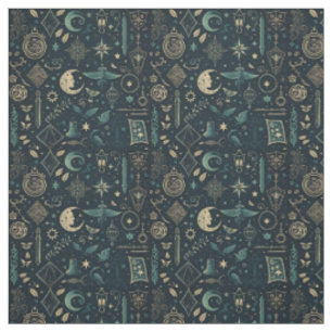 Create Your Own Teal & Gold Pagan Symbols Black Fabric
