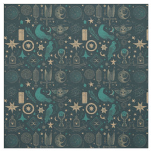 Create Your Own Teal & Gold Ritual Symbols Black Fabric