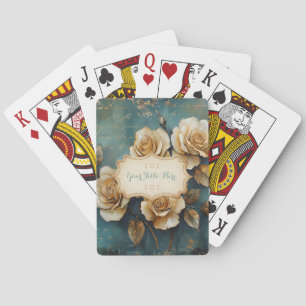 Create Your Own Teal & Gold Rose Bouquet Floral Playing Cards