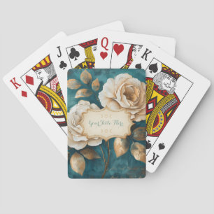 Create Your Own Teal & Golden Peach Roses Floral Playing Cards