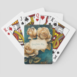 Create Your Own Teal & Golden Yellow Roses Floral Playing Cards