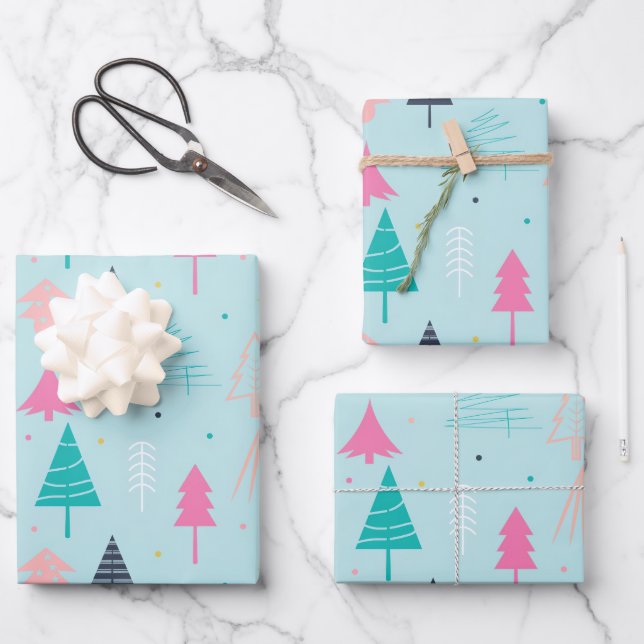 Create Your Own Teal Pastel Xmas Pattern Wrapping Paper Sheet (Front)