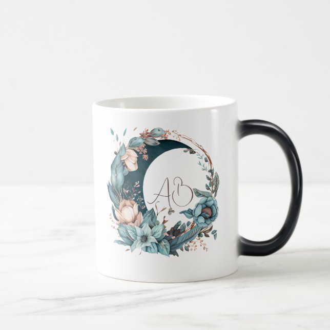 Create Your Own Teal & Peach Floral Moon Magic Mug (Right)