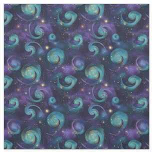 Create Your Own Teal Purple Gold Galaxy Sprials Fabric
