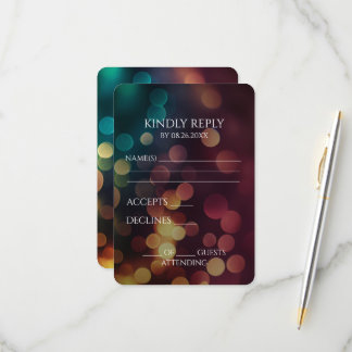 Create Your Own Teal Red Gold Bokeh RSVP Card