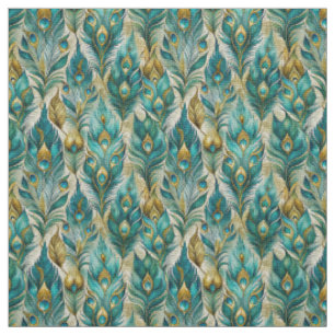 Create Your Own Teal Watercolor Peacock Feathers Fabric