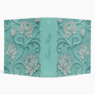 Create Your Own Teal White Lotuses Vintage Floral Binder