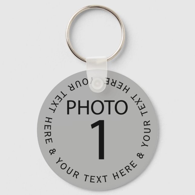 Create your own Template PHOTO & black colour text Keychain (Front)