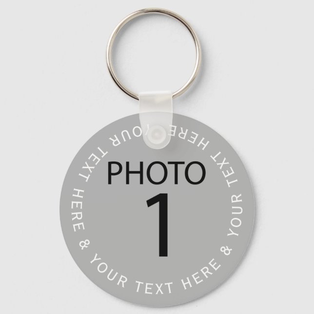 Create your own Template PHOTO & white colour text Keychain (Front)