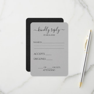 Create Your Own Texturized Black Grey Wedding RSVP Card