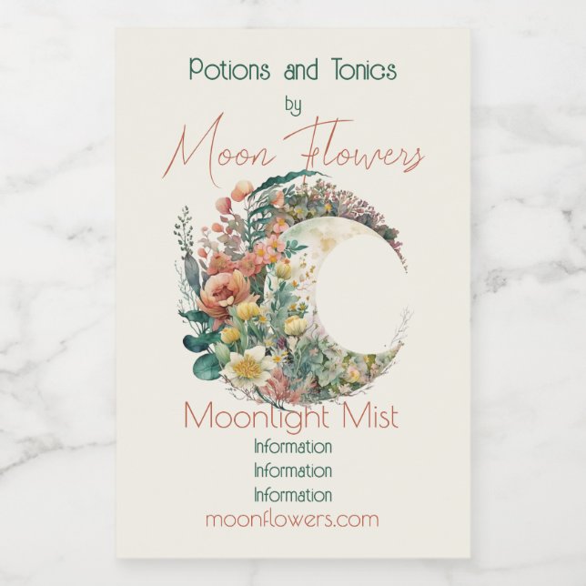 Create Your Own Tropical Floral Crescent Moon Wine Label (Single Label)