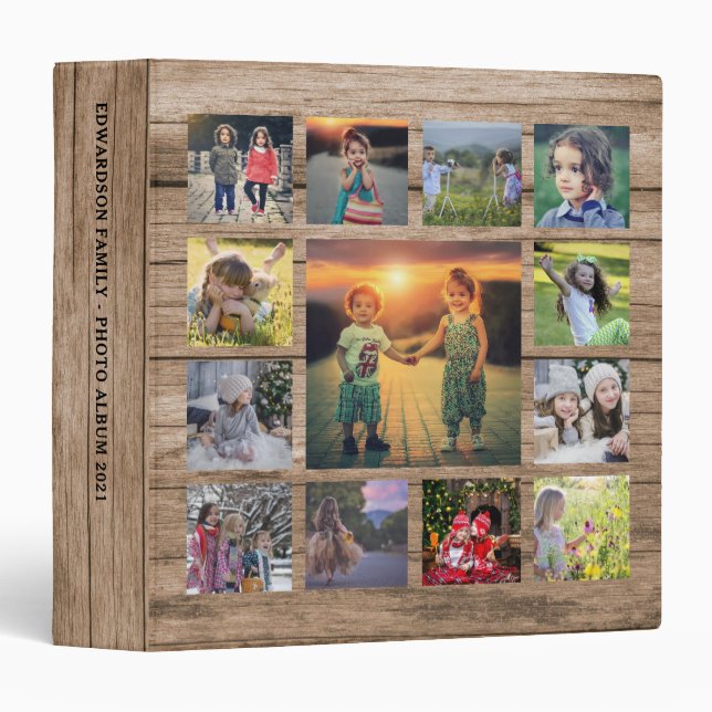 Create your own unique family photo collage rustic binder (Front/Spine)