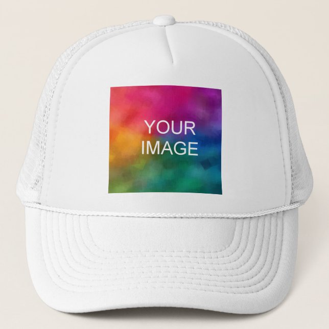 Create Your Own Upload Image Photo White And Red Trucker Hat (Front)