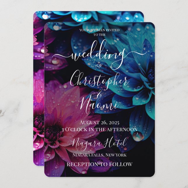 Create Your Own Vibrant Pink & Blue Flowers Invitation (Front/Back)