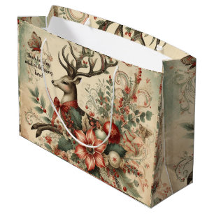 Create Your Own Victorian Christmas Stag Deer Large Gift Bag