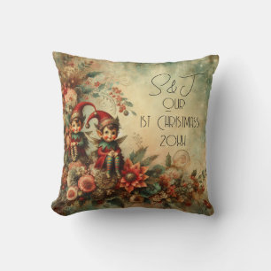 Create Your Own Victorian Floral Christmas Elves Throw Pillow