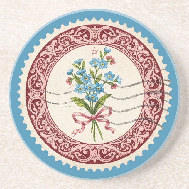 Create Your Own Victorian Forget Me Nots Stamp Coaster (Front)