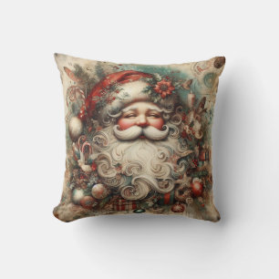 Create Your Own Victorian Jolly Santa Christmas Throw Pillow