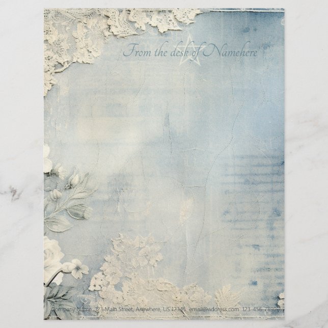 Create Your Own Victorian Lacy Blue Flowers Letterhead (Front)