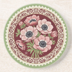 Create Your Own Victorian Pink Anemones Stamp Coaster