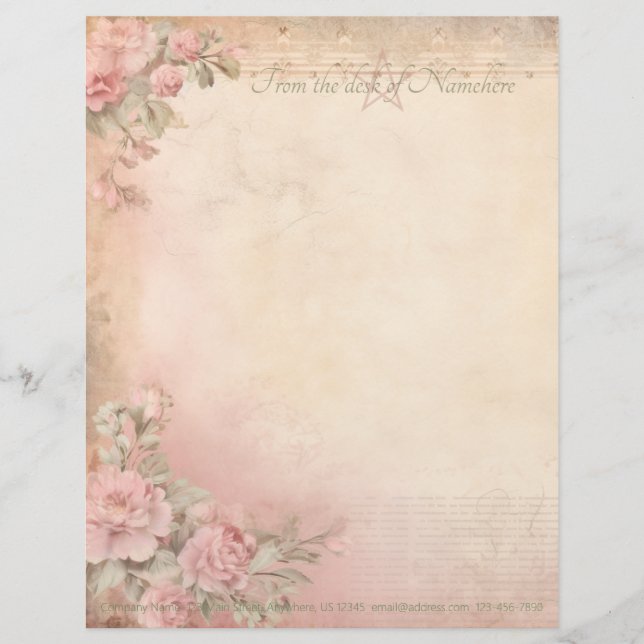 Create Your Own Victorian Pink Carnations Ephemera Letterhead (Front)