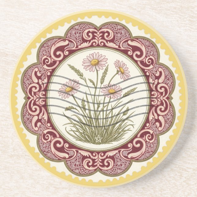 Create Your Own Victorian Pink Gerberas Stamp Coaster (Front)