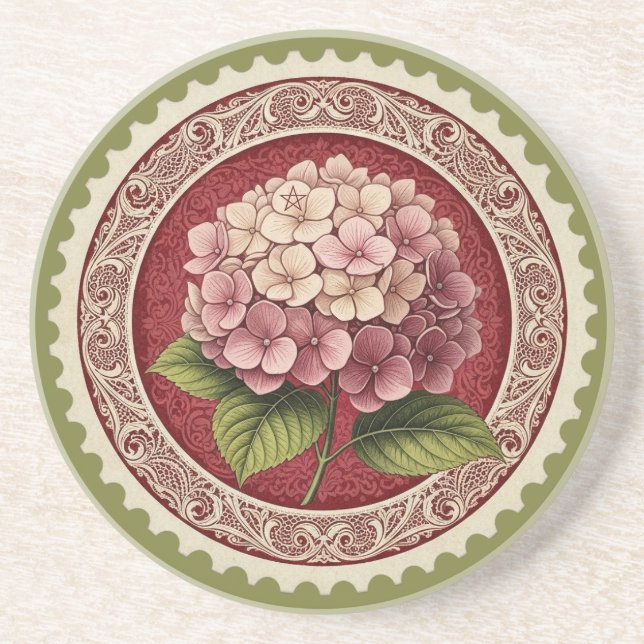 Create Your Own Victorian Pink Hydrangea Stamp Coaster (Front)