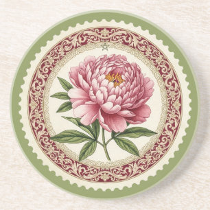 Create Your Own Victorian Pink Peony Stamp Coaster