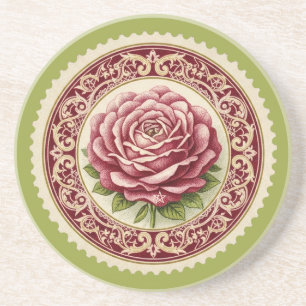 Create Your Own Victorian Pink Rose Stamp Coaster