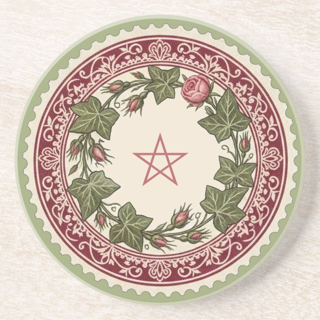 Create Your Own Victorian Pink Rose Wreath Stamp Coaster (Front)