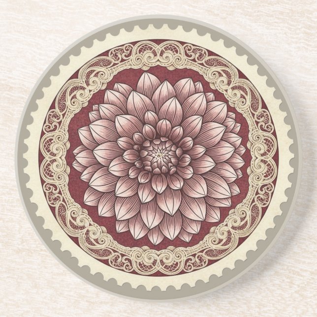 Create Your Own Victorian Pink Zinnia Stamp Coaster (Front)
