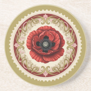 Create Your Own Victorian Red Poppy Stamp Coaster