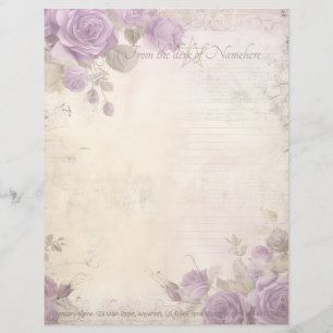 Create Your Own Victorian Shabby Chic Purple Roses Letterhead