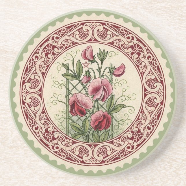 Create Your Own Victorian Sweetpea Flowers Stamp Coaster (Front)