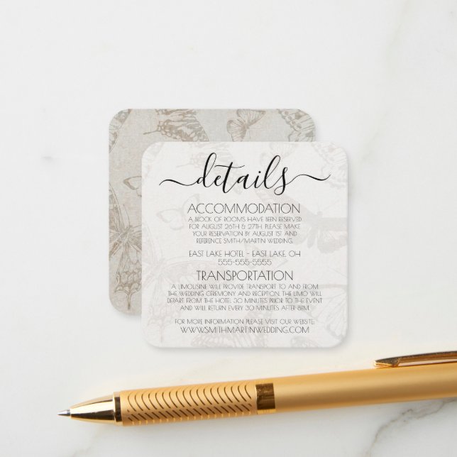 Create Your Own Vintage Butterfly Pattern Enclosure Card (Front/Back In Situ)