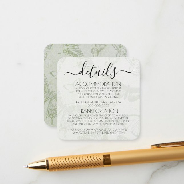 Create Your Own Vintage Butterfly Pattern Enclosure Card (Front/Back In Situ)